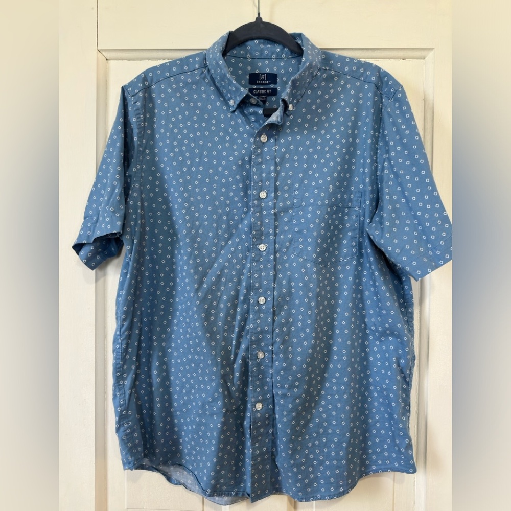 Men's Blue Patterned Casual Button Down Shirt